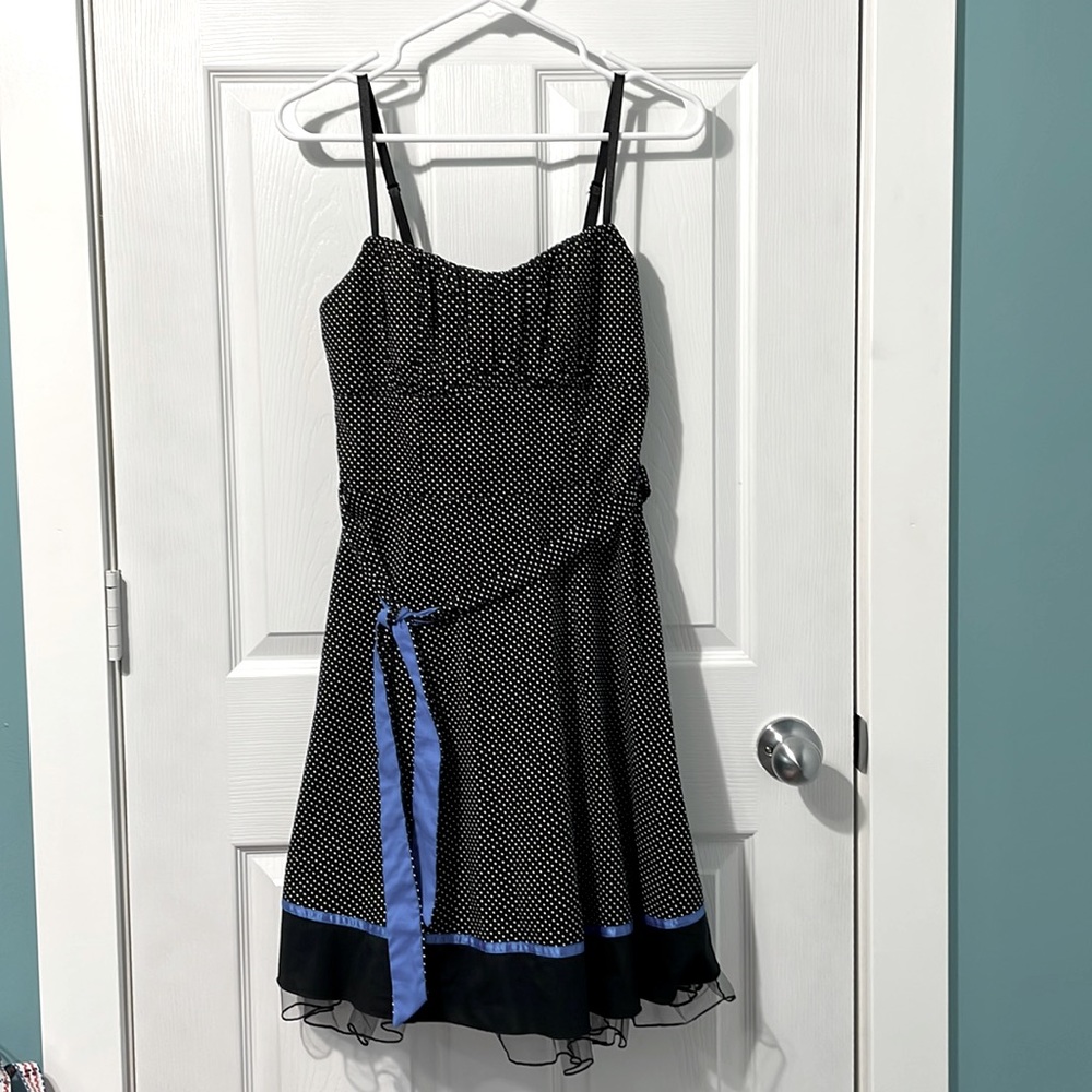 Black and White Polka Dot spaghetti strap Homecoming Dress
